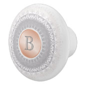 Blush Gray White Rose Gold Mandala Monogram Keramische Knop (Rechts)