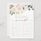 Blush Green Bloemen Trouwwoord Scramble Game Kaart (Voorkant)