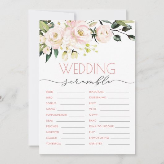 Blush Green Bloemen Trouwwoord Scramble Game Kaart (Voorkant)