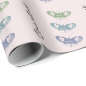 Blush Green Blue Butterflies Gepersonaliseerde Ver Cadeaupapier (Rol Hoek)