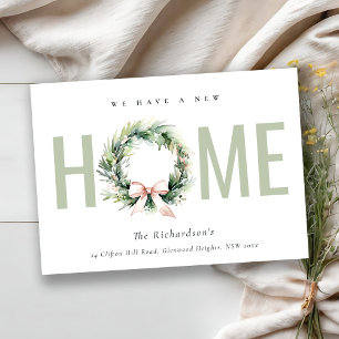 Blush Green Christmas Wreath Nieuwe Home Aankondig Feestdagenkaart