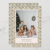  Blush Green Floral Tegel Foto Kerst Feestdagenkaart (Voorkant / Achterkant)
