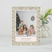  Blush Green Floral Tegel Foto Kerst Feestdagenkaart (Staand voorkant)