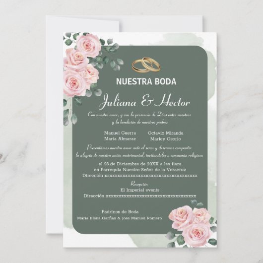 Blush Green Florals Wedding Kaart (Voorkant)
