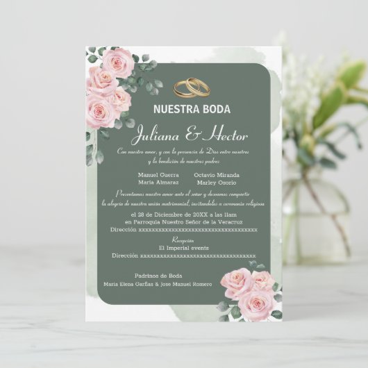 Blush Green Florals Wedding Kaart (Staand voorkant)