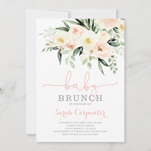 Blush greenery Baby shower Brunch uitnodiging (Voorkant)