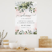 Blush Greenery Dusty Blue Wedding Welcome Sign XL Poster (Keuken)