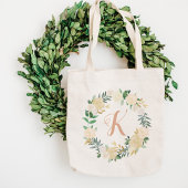 Blush Greenery Floral Wreath Bridesmaid Initiaal Tote Bag