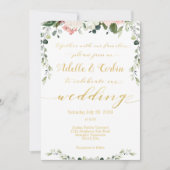 Blush Greenery & Gold Calligraphy Writing Wedding Kaart (Voorkant)