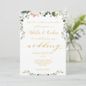 Blush Greenery & Gold Calligraphy Writing Wedding Kaart (Staand voorkant)