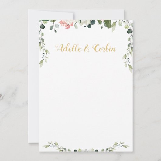 Blush Greenery & Gold Calligraphy Writing Wedding Kaart (Achterkant)