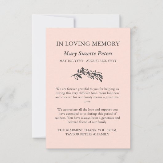 Blush Greenery sympathie met foto bedankt (Voorkant)