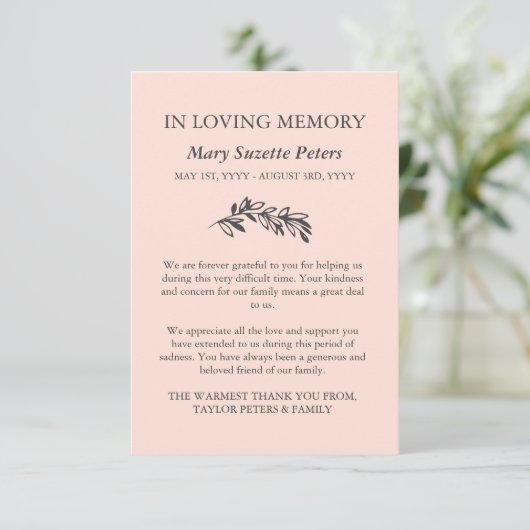 Blush Greenery sympathie met foto bedankt (Staand voorkant)