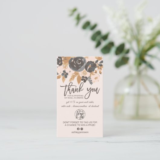 Blush grey boho floral script logo orde dank u visitekaartje (Staand voorkant)