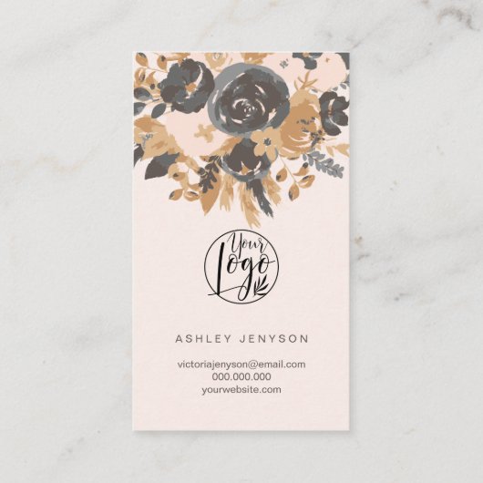 Blush grey boho floral script logo orde dank u visitekaartje (Achterkant)