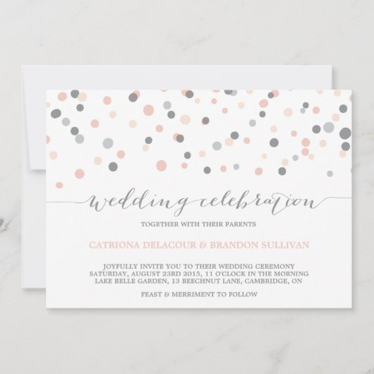 Blush & Grey Confetti Stippen Weddenschap Kaart (Voorkant)