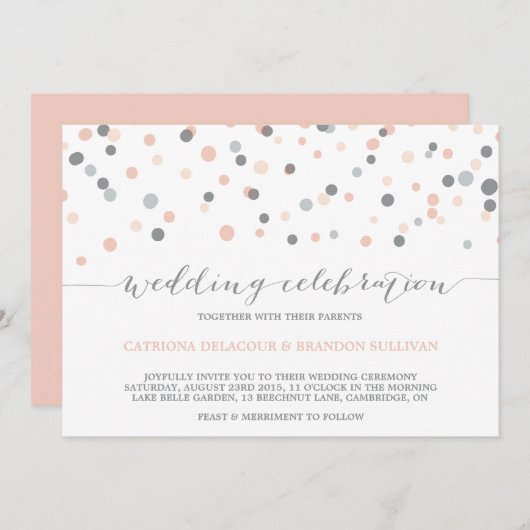 Blush & Grey Confetti Stippen Weddenschap Kaart (Voorkant / Achterkant)