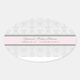 Blush Grey Damask Baby shower Favor Stickers