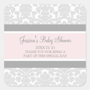Blush Grey Damask Baby shower Favor Stickers