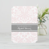 Blush Grey Damask Bridal Shower-uitnodigingskaarte Kaart (Staand voorkant)