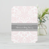 Blush Grey Damask Custom Baby Shower Invitaties Kaart (Staand voorkant)