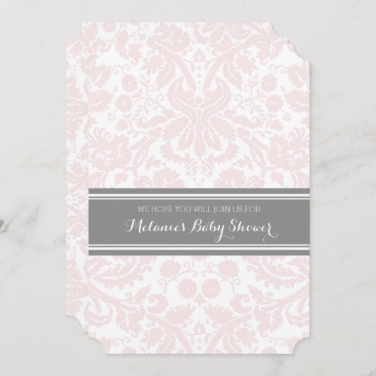 Blush Grey Damask Custom Baby Shower Invitaties Kaart (Voorkant / Achterkant)