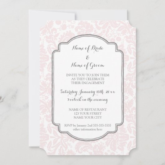 Blush Grey Damask Engagement Party Uitnodigingen (Voorkant)