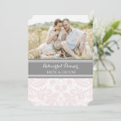 Blush Grey Damask Photo Rehearsal Dinner Party Kaart (Staand voorkant)