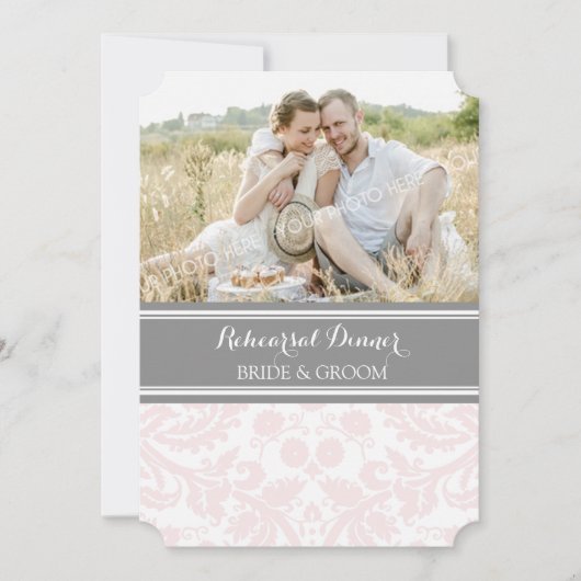 Blush Grey Damask Photo Rehearsal Dinner Party Kaart (Voorkant)