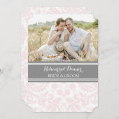 Blush Grey Damask Photo Rehearsal Dinner Party Kaart (Voorkant / Achterkant)