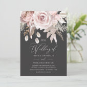 Blush & Grey Dusty Roos Elegante bruiloft Kaart (Staand voorkant)