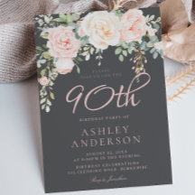 Blush & Grey Elegant Bloemen 90ste Verjaardagsfees