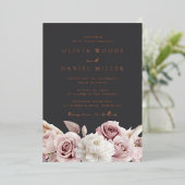 Blush & Grey Elegant Huwelijk Roos Goud Folie Uitnodiging (Staand Voorkant)