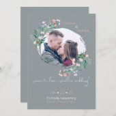 Blush-Grey Floral Paint Stroke Lijst Save the Date (Voorkant / Achterkant)