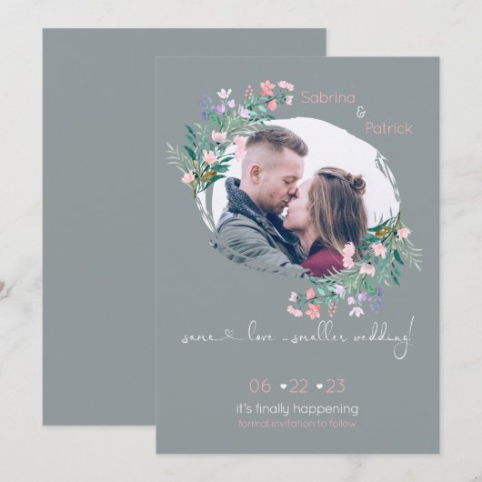 Blush-Grey Floral Paint Stroke Lijst Save The Date (Voorkant / Achterkant)