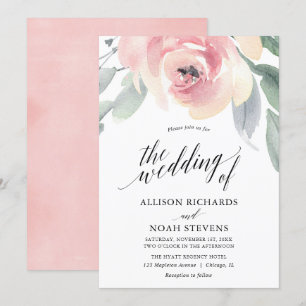 Blush grey floral waterverf elegante bruiloft kaart