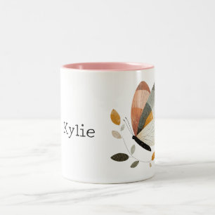 Blush Grey Oranje Butterfly Tweekleurige Koffiemok