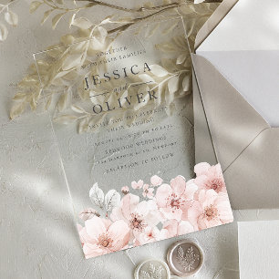 Blush & Grey Prachtige Bloemen Huwelijk Acryl Uitnodigingen