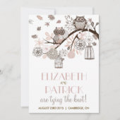 Blush & Grey Retro Owls Winter Wedding Invitation Kaart (Voorkant)