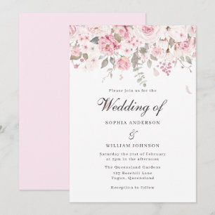 Blush & Grey Rozen Elegant Floral Winter Wedding Kaart