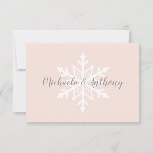 Blush Grey Snowflake Winter Wedding RSVP-kaart RSVP Kaartje (Voorkant)