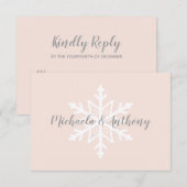 Blush Grey Snowflake Winter Wedding RSVP-kaart RSVP Kaartje (Voorkant / Achterkant)