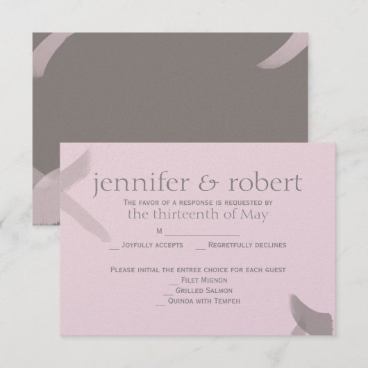 Blush Grey Stroke Metallic Wedding Response Kaart (Voorkant / Achterkant)