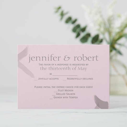 Blush Grey Stroke Metallic Wedding Response Kaart (Staand voorkant)