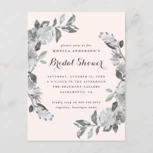 Blush & Grey Waterverf Floral Vrijgezellenfeest Uitnodiging Briefkaart