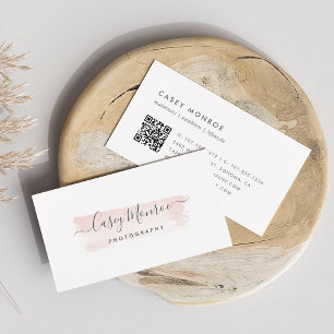 Blush & Grey Waterverf Signature Script QR Code Visitekaartje