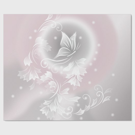 Blush Grey White Floral Fantasy Cadeaupapier (Vlak)
