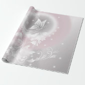 Blush Grey White Floral Fantasy Cadeaupapier (Uitgerold)