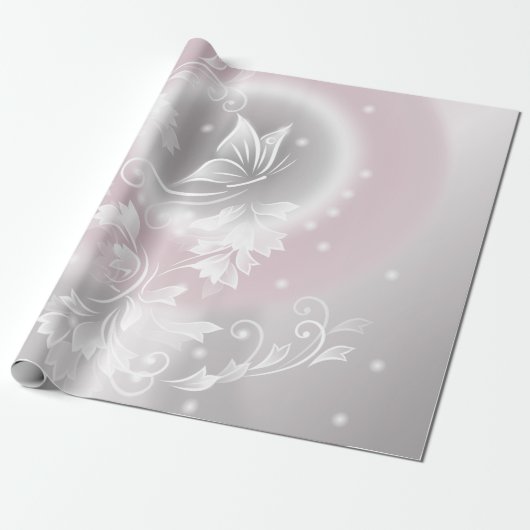 Blush Grey White Floral Fantasy Cadeaupapier (Uitgerold)