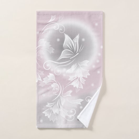Blush Grey White Floral Fantasy Initialen Bad Handdoek (Handdoek)